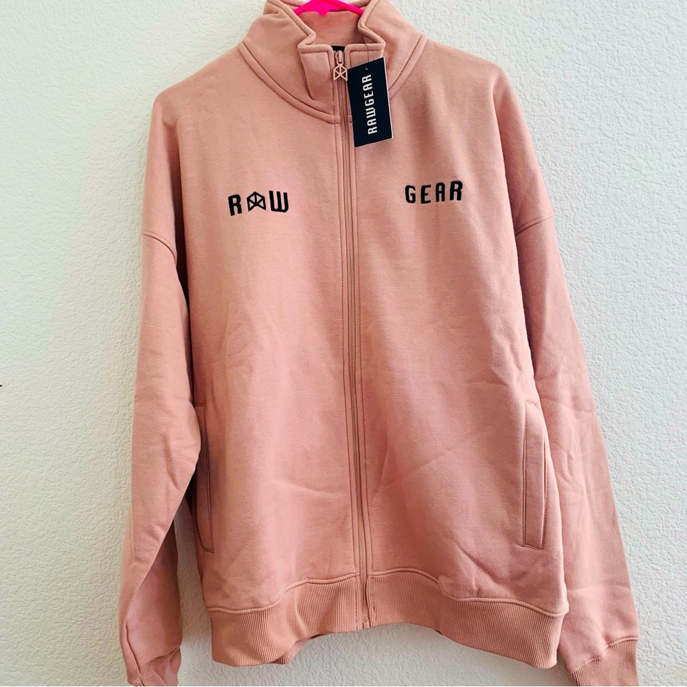 Raw Gear Sweatshirt Jacket NWT Full Zip Front Oversized Large Pinkish Salmon